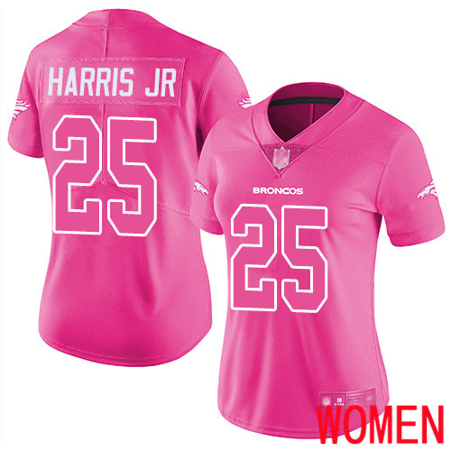 Women Denver Broncos #25 Chris Harris Jr Limited Pink Rush Fashion Football NFL Jersey